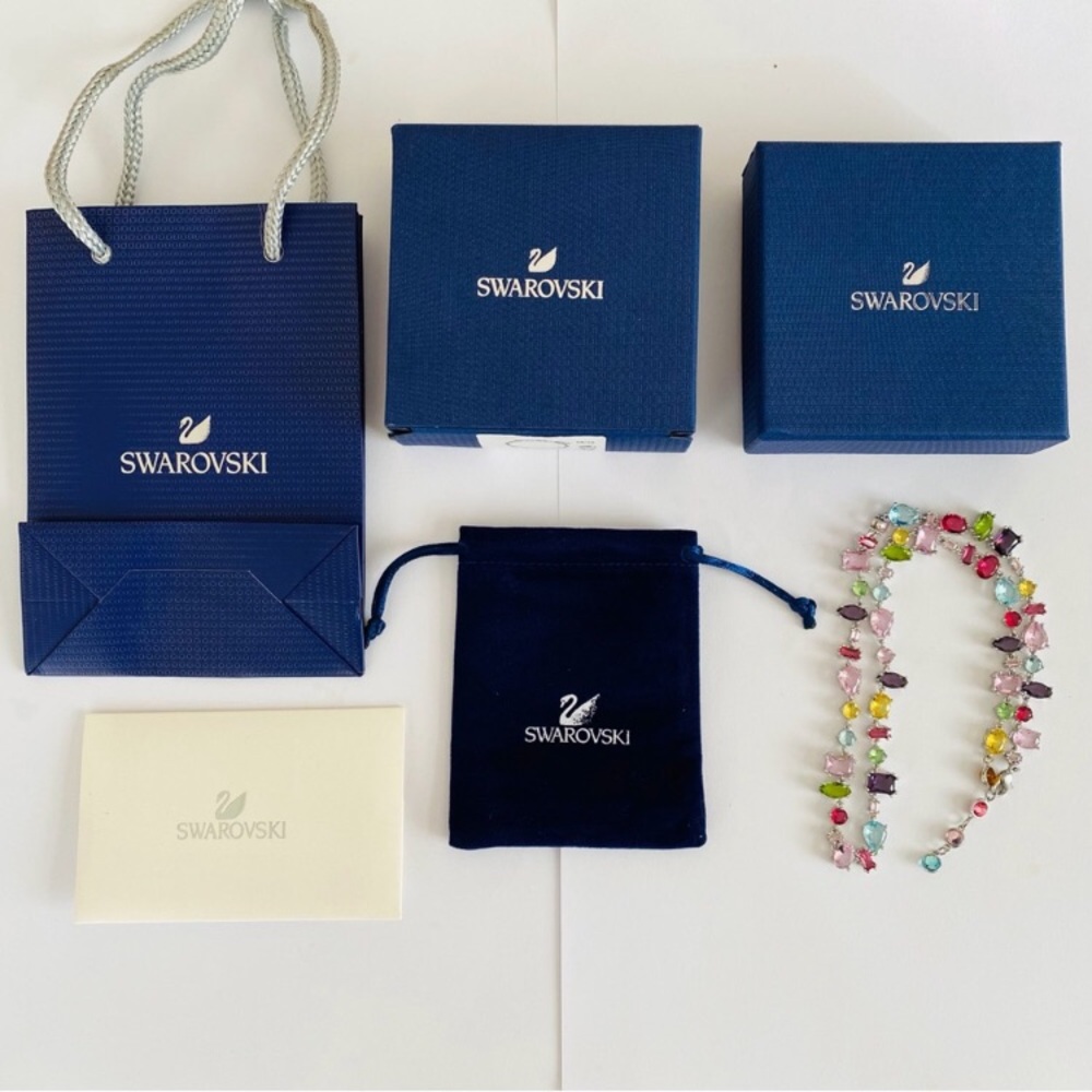 New in Box $520 Swarovski Gema Rainbow Crystals Rhodium Plated Necklace - Picture 2 of 12